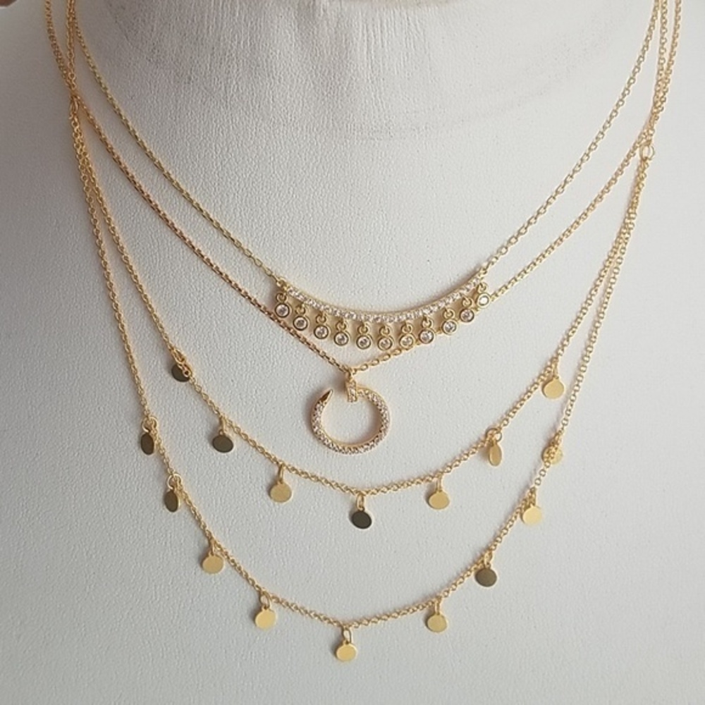 18k Gold plated Dangling Disk Necklace 16" Chain